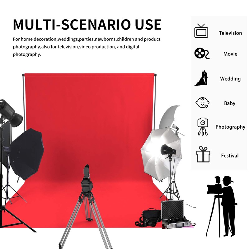 Easy-Going 5Wx7L ft Red Background Muslin Backdrop, Photo Studio, Collapsible