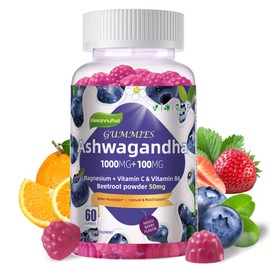 Wekannufod Ashwagandha Gummies 1000mg & Vitamin D3 Gummies 60 Count Organic Root Extract Stress Relief Sleep Support(Non-GMO, Sugar Free & Gluten Free)