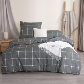 PHF Bed Linen 200 x 200 cm 3-Piece Duvet Cover - Soft and Non-Iron Bed Linen Set 200 x 200 cm with 2 Pillowcases 80 x 80 cm Brushed Bed Linen Set with Zip Anthracite