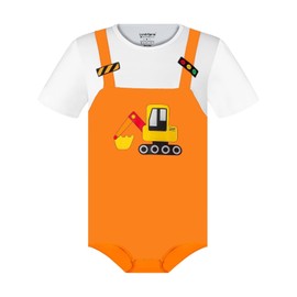 Landofgenie Bodysuit for Men One Piece Cotton Onesie with Buttons in Crotch Romper with Print, orange