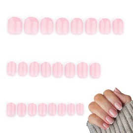 Pack of 24 Press on Nails, Glue-On Nails, Fake French Nails, Artificial Nails for Sticking, Short, Glossy Artificial Nails with White Edge, Full Cover False Square Fingernails for Women and Girls