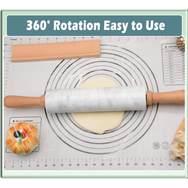 SIPARUI Marble Rolling Pin with Wooden Cradle Thick Handle Set