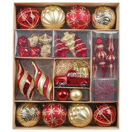 Valery Madelyn Christmas Ball Ornaments, 60ct Red and Gold Shatterproof Christmas Tree Decorations Set, Luxury Hanging Ornaments for Xmas Trees Bulk Holiday Decor