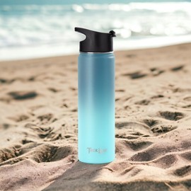 Trek Leaf Travel Water Bottle with 3 Lids (Spout, Straw, Flip) Leak Proof, Quality, Vacuum Insulated, Stainless Steel (Storm Cloud, 22 oz)