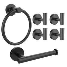 SetSail Towel Holder for Bathroom Wall Matte Black Bathroom Toilet Paper Roll Holders 304 Stainless Steel Shower Towel Hooks 4 Packs