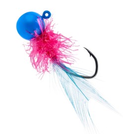 Dr.Fish 10 Pack Crappie Jigs Marabou Fishing Jig Heads Round Ball Lead Hooks with Feather Hair for Bass Trout Panfish Bluegill Fishing Lures Freshwater Blue,1/8oz