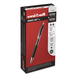Uni-Ball Signo 207 Retractable Gel Ink Rollerball Pens, Bold Point 1.0mm, Pack of 24 (Black)