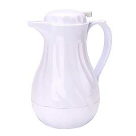 Restpresso 64 Ounce Coffee Carafe, 1 Insulated Coffee Server - Push-Button Top, Leak-Resistant, White Plastic Coffee Pitcher, Built-In Handle, Leak-Resistant - Restaurantware
