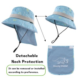 PESAAT Baby Sun Hat Unisex Sun Protection Summer Bucket Hats UPF 50+ Infant Toddler Beach Cap (2-8 Years, Dinosaur Blue)