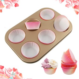 Shyllin Non-Stick Muffin Mould and Pack of 100 Muffin Cases Paper, Muffin Baking Tray for 6 Muffins, Muffin Tray Mini, Muffin Mould Baking Tray for Cupcakes, Pudding, Brownies (26 x 18 x 3 cm)