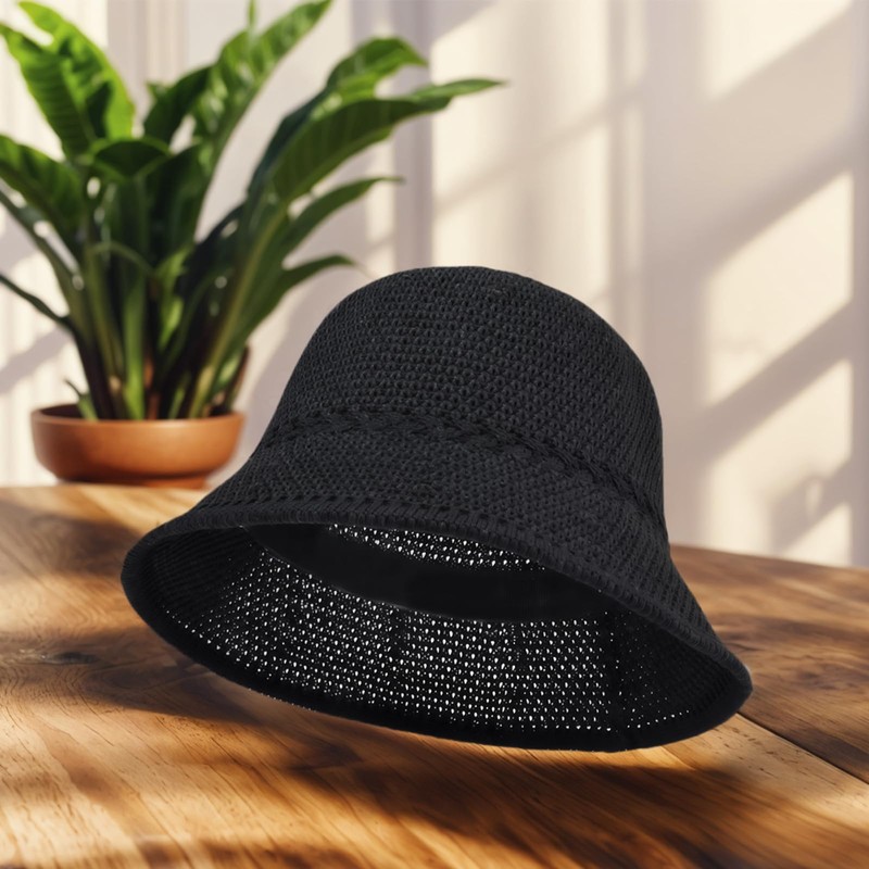 MUNSKT Women Crochet Mesh Bucket Bucket Hat Foldable Soft Lightweight