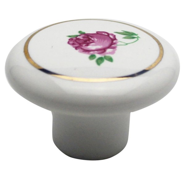 WAKI TW-167 Ceramic Knob, White Flowers, 1.5 inches (38 mm)