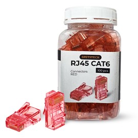 Spetstech RJ45 Connectors 100-Pack Cat 6 PASS - Through Connectors (Cat 6 Ends / Cat6 Plugs / RJ45 Modular Plugs/Ethernet Connectors) for Solid or Stranded UTP Ethernet Cables (100, Red)