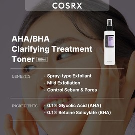 COSRX COSRX AHA/BHA Treatment Toner 5.07 fl.oz/ 150ml, Facial Exfoliating Spray for Whiteheads, Pores, & Uneven Skin, Korean Toner, Not Tested on Animals, No Parabens, No Sulfates, Korean Skin Care