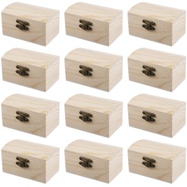 Pack of 12 Mini Wooden Treasure Chests: Small Wooden Box with Hinged Lid, Small Wooden Box Treasure Chest Wood, Small Treasure Chest for Birthday Gifts