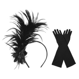 1 Feather Headband And 1 Pair Of Long Dress Gloves, Retro Headwear, Clothing Accessories, Suitable For Parties, Dances And Stage Performances