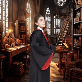 TUNAON Magician Robe, Harry Costume for Adults and Children, with Cape Wand Tie, Wizard Costume for Cosplay, Carnival, Fancy Dress Party (Pink, L)