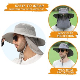 H HOME-MART UPF50+ Sun Hat Wide Brim Fishing Hat with Removable Neck Flap & Face Cover for Men & Women, UV Sun Protection Sun Hat for Outdoor (AU, Alpha, One Size, Standard, Navy Blue)