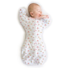 SwaddleDesigns Transitional Swaddle Sack with Arms Up Half-Length Sleeves and Mitten Cuffs, Large, 6-9 months, 21-24 lbs, Watercolor Peachy Pink Floral (Arms Up Swaddle, Transition Swaddle Sleep Sack)