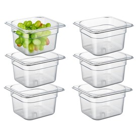 CURTA 6-Pack 1/6 Size 4" Deep NSF Polycarbonate Food Pans | Dishwasher & Freezer Safe Clear Container for Prep Tables, Buffet, Salad Bar, Commercial & Home Kitchen