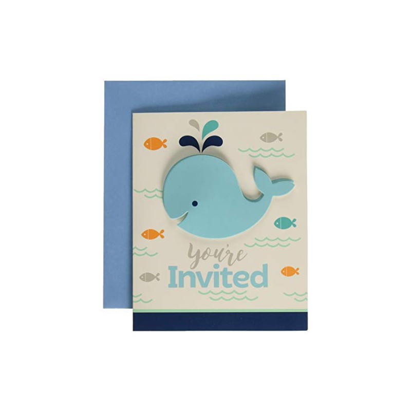 Creative Converting 324427 Blue Baby Whale Foldover Invitation