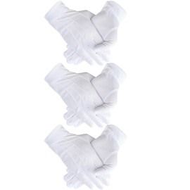 Senkary 3 Pairs White Nylon Cotton Gloves Beaded Parade Gloves Formal Costume Tuxedo Jewelry Inspection Gloves with Snap Cuff for Men Women
