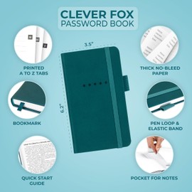 Clever Fox Password Book Pocket – Small Internet Address & Password Journal Organizer – Computer & Website Log-In Keeper Notebook (Dark Teal)