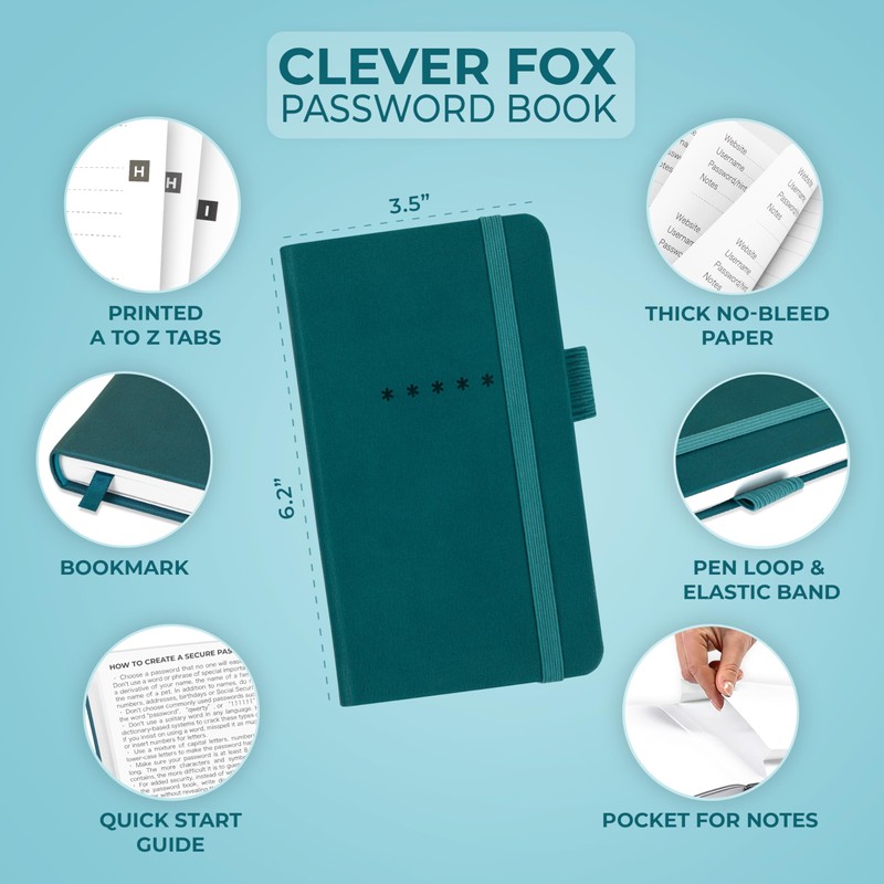 Clever Fox Password Book Pocket – Small Internet Address &