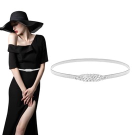 YEAMLTE Waist Belt Women's Skinny Metal Belt, Elastic Thin Chain Belt for Dress, Elastic Thin Waist for Matching Dresses, Daily Use, Wedding Supplies, silver, 70