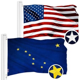 UD_G128 Combo Pack: USA American Flag 3x5 Ft Embroidered Stars & Alaska State Flag 3x5 Ft Embroidered