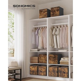 SONGMICS Storage Cubes, Set of 8 Storage Bins, Foldable Fabric Storage Boxes, 13 x 13 x 13 Inches, Fit Cube Storage Unit, for Clothes, Bedroom, Living Room, Rustic Brown and Ink Black URFB833B01