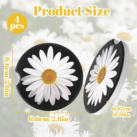 4Pcs Daisy Car Coasters for Cup Holders, Universal Non-Slip Absorbent Cup Holders, Cute Ceramic Drink Cup Car Holder Coasters, Car Interior Accessories for Women Men