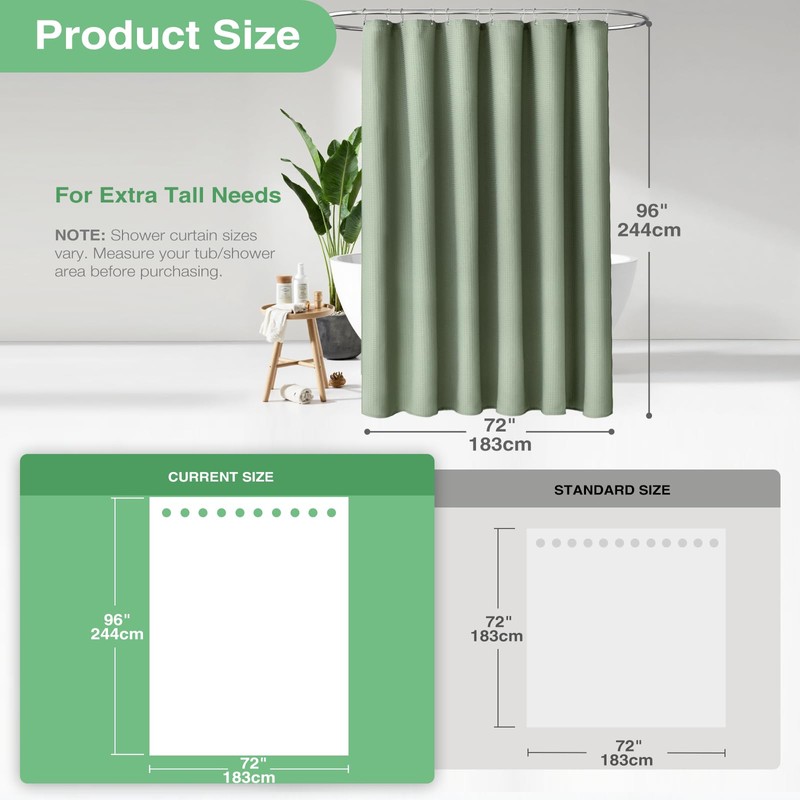 Dynamene Fabric Shower Curtain, Waffle Textured Heavy Duty Shower Curtains