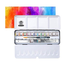 Schmincke Akademie Watercolour Painting Box Metal Box 14 x 1/2 with Da Vinci XS Synthetic Brush Voyage Bowl