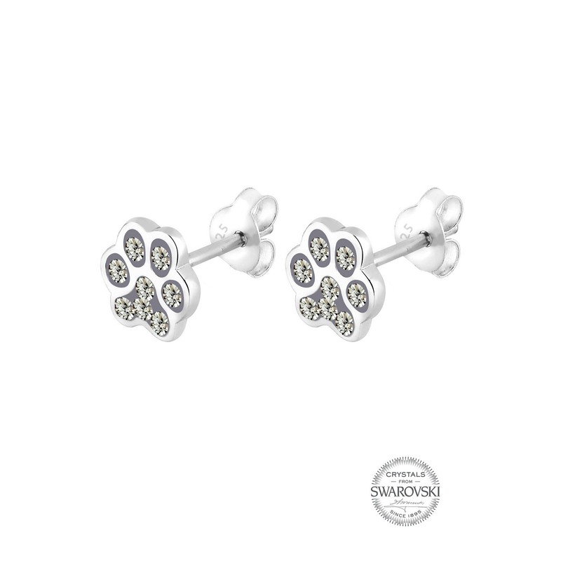 Elli Ladies Paw Stud Earrings Dog Cat with Crystals, Facet