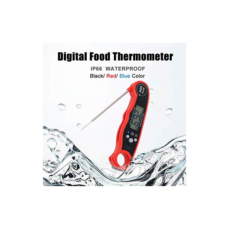 1 Piece Waterproof Digital Food Thermometer with Foldable Sensor, Red/Black/Blue
