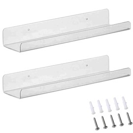 Ezranova Clear Vinyl Record Holder Shelf, Wall Mounted Record Display Rack with Installation Hardware 2 Pcs