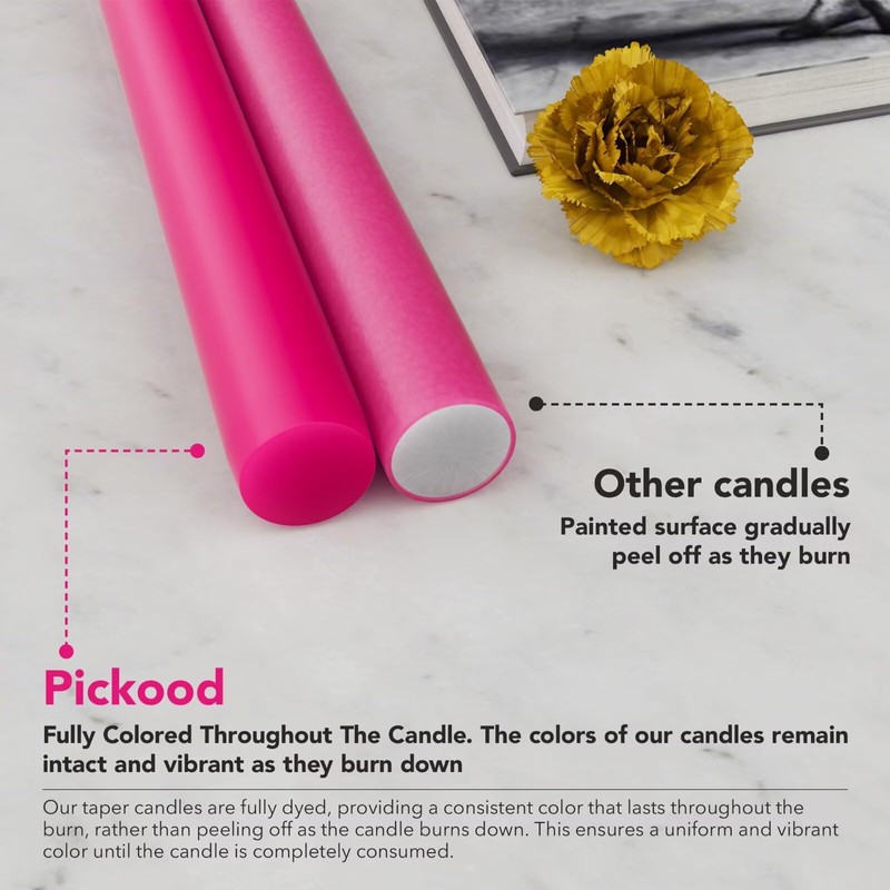 Pickood 10-Inch Tall Unscented Dripless Taper Candles Bulk 30 Pack