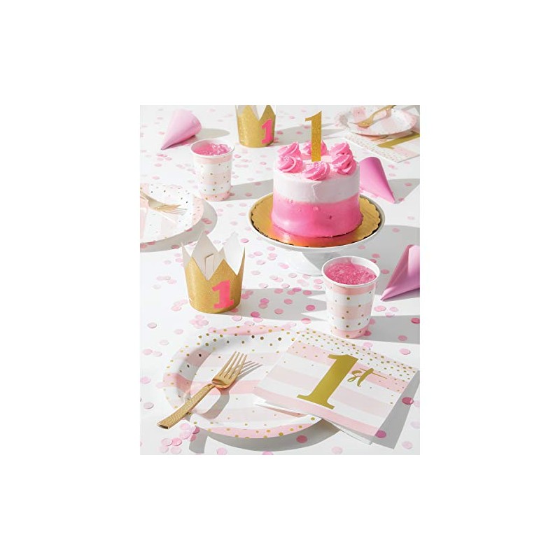 Creative Converting Stripe and Dots 1st Birthday Lunch Napkins, Pink/Gold,