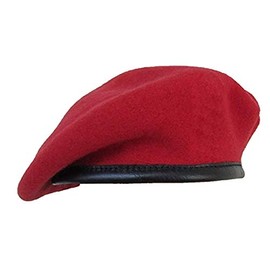 Scarlet (Red) Unlined Beret with Leather Sweatband (BERET ONLY, 7 5/8)