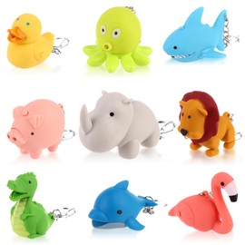 Oppaxf 9 PCS Animal Flashlight - Pediatric Nurse & Badge Flashlight Keychain - Dolphin, Lion, Flamingos, Dinosaur, Shark, Rhino, Octopus, Duck, Pig
