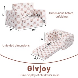 Givjoy Toddler Chair Kids Couch, 2-in-1 Comfy Armchair with Removable and Washable Cover Carrying Handle, Convertible Reading Chair Toddler Couch for Girls and Boys