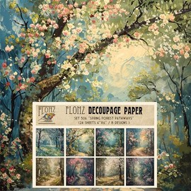 Decoupage Paper Pack (24 sheets 6"x6") Spring Forest Pathways: Serene Woodland Scenes with Vibrant Blossoms and Lush Greenery # Vintage Styled Paper for Craft and Scrapbooking