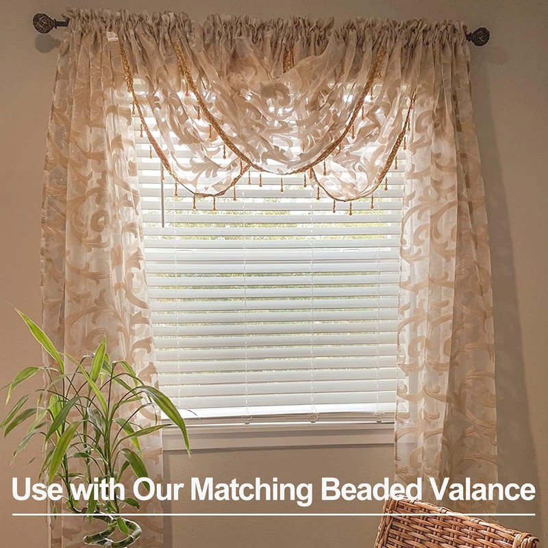 Elegant Beige Sheer Curtains, Light Filtering Voile Drapes, Rod Pocket