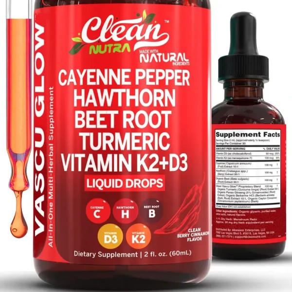 Cayenne Pepper Supplement Liquid Drops + Hawthorn Berry, Vitamin D3