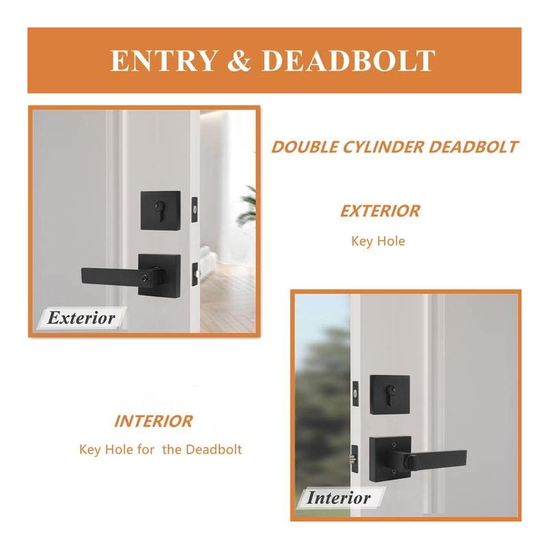 Probrico Flat Black Square Entry Levers Locksets and Double Cylinder