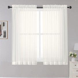 OWENIE - Cortinas transparentes de color marfil, 45 pulgadas de largo filtrado de luz para cocina, recámara, paneles cortos, bolsillo para barra, 2 paneles, cortinas de café, ventana pequeña, 42