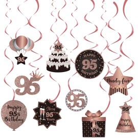 Happy 95th Birthday Party Hanging Swirls Streams Ceiling Decorations, Celebration 95 Foil Hanging Swirls with Cutouts for 95 Years Old Rose Gold Birthday Party Decorations Supplies