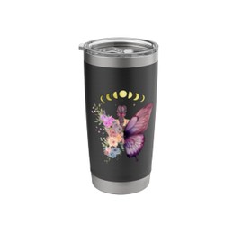 Floral Fairy Graphic, Moon and Stars, Fantasy Butterfly Wing Stainless Steel Insulated Tumbler