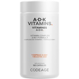 Codeage ADK Vitamin Supplement, Vitamin A, Vitamin D3 Cholecalciferol, Vitamin K1 & K2 (MK4 & MK7), 6-Month Supply A D K Vitamins - Support Bones, Teeth, Vision, Immune System - Non-GMO - 180 Capsules